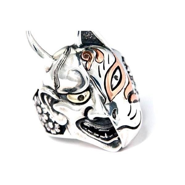 シルバー925 リング 和柄 和風 般若 鬼女 能面 天狐 ハーフフェイス 桜