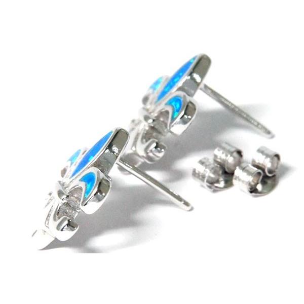 シルバー925 スタッドピアス ブルーオパール 3ポイント装飾 フルール