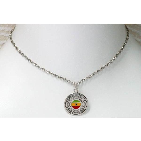 シルバー925 ペンダント ネックレス ラスタカラー レゲエ レコード 