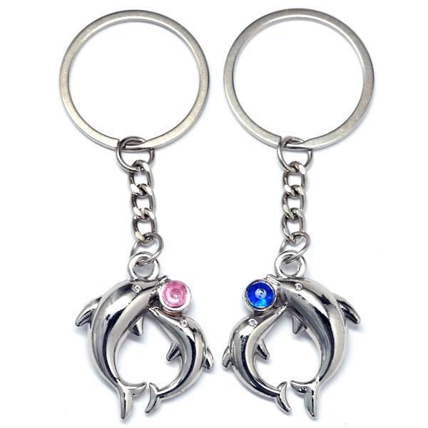 ドルフィン イルカ カップル ハート ブルー ピンク カットビーズ ペア