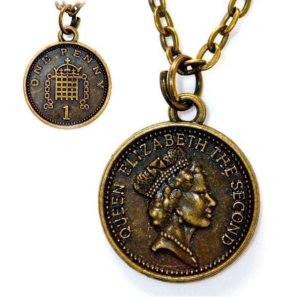アンティーク　イギリス　エリザベス女王　SHILLING PENNY 資産 コイン 1ペニー イギリス エリザベス女王 アンティークゴールド メンズ
