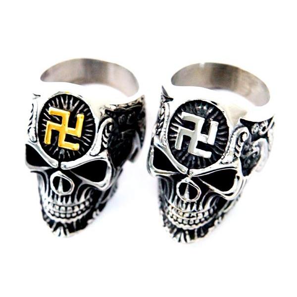 スカルリング 卍 マンジ ハーケンクロイツ 額 マーク ハード スカル