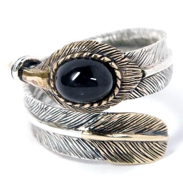 インディアンジュエリー リング フェザー 羽 天然石 ブラックスター ゴールド シルバー925 メンズ | Indian Jewelry