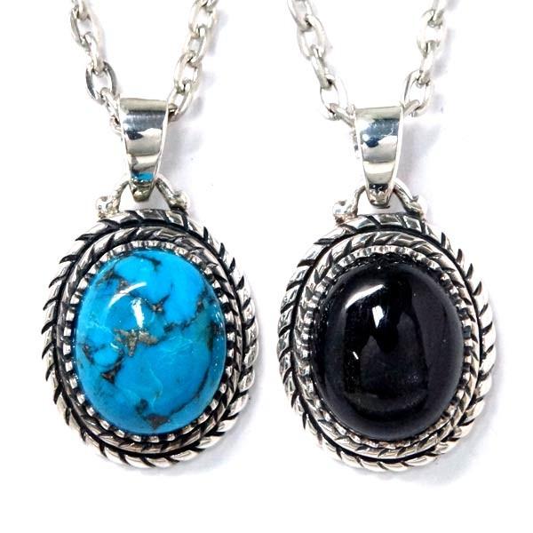 インディアンジュエリー ペンダント ネックレス 天然石 ターコイズ ブラックスター 縄目 メンズ レディース シルバー925 「青/黒」 | Indian Jewelry