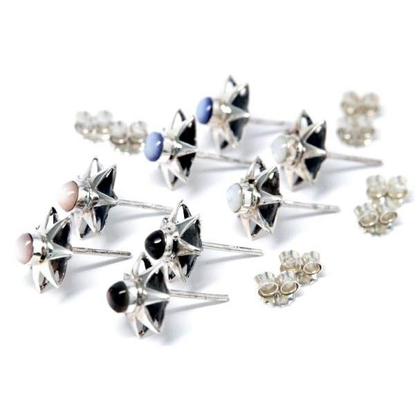 インディアンジュエリー スタッドピアス 天然石 スター 星 シルバー925 「アワビ貝/ピンクシェル/ホワイトシェル/ブルーレースアゲート」 | Indian Jewelry | 02