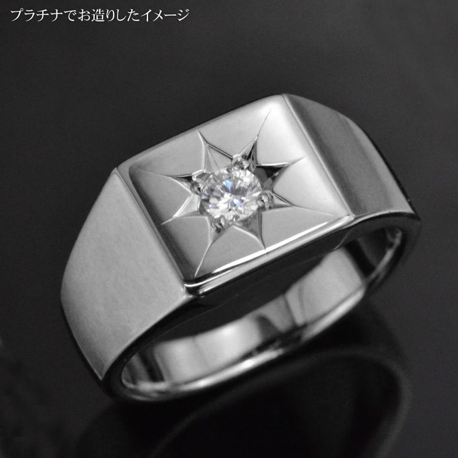 メンズ リング 指輪 K18 印台 18金 イエローゴールド ダイヤモンド 後