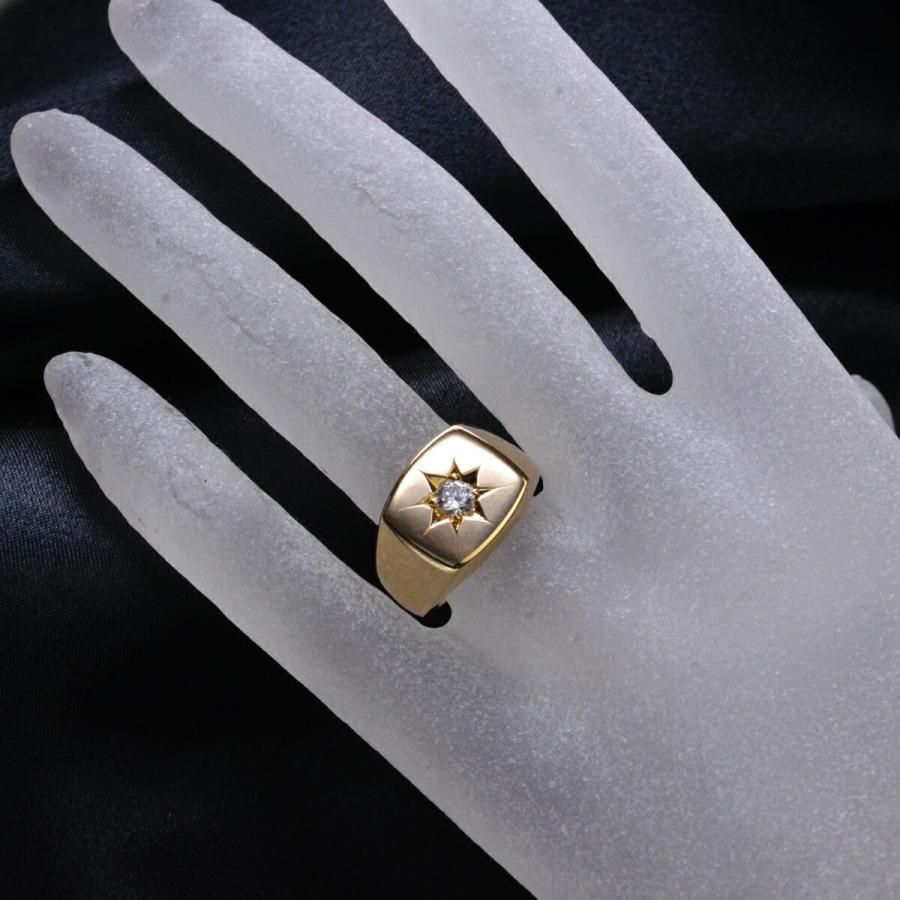 印台リング K18 18k メンズ 指輪 18金 ゴールド ダイヤモンド 後光留め