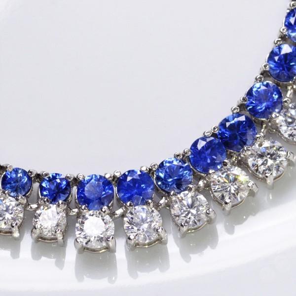 サファイア ダイヤモンド テニスネックレス プラチナ 2連 レディース