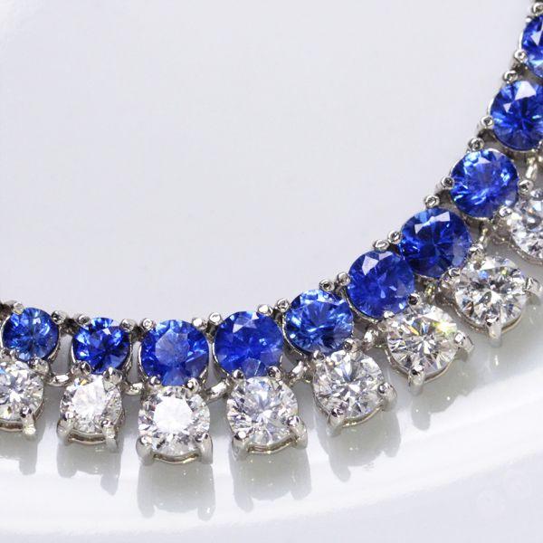 サファイア ダイヤモンド テニスネックレス プラチナ 2連 レディース