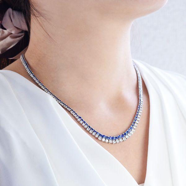 サファイア ダイヤモンド テニスネックレス プラチナ 2連 レディース