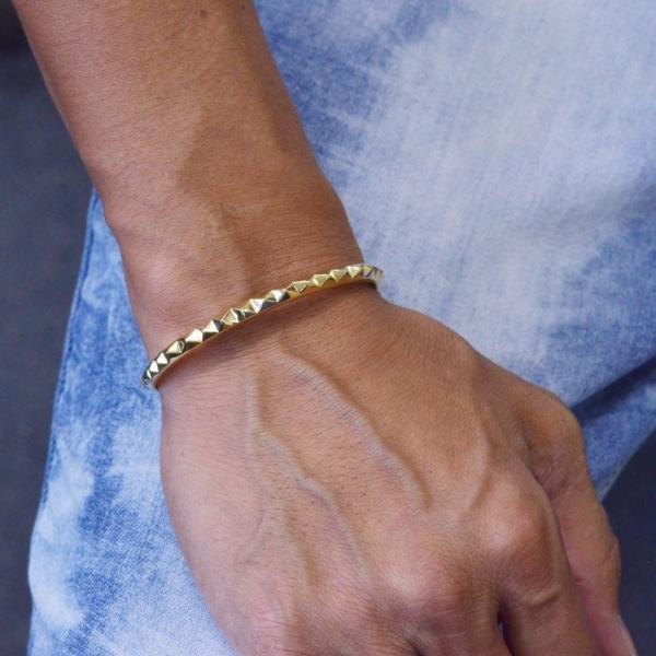 18金 バングル メンズ K18 鋲 ブレスレット ゴールド スタッズ