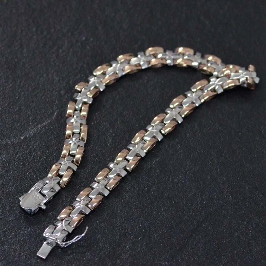 ブレスレット メンズ プラチナ 18金 18k k18 ピンクゴールド コンビ