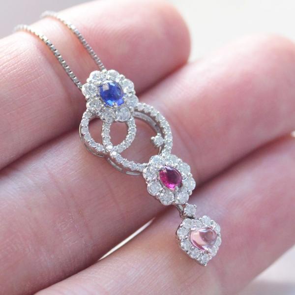 ルビー サファイア パパラチアサファイア ダイヤモンド ネックレス Pt950 プラチナ 非加熱 |  | 04