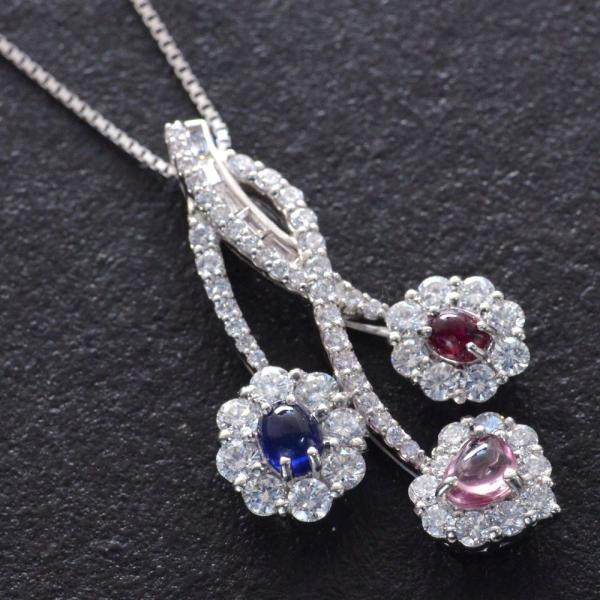 ルビー サファイア パパラチアサファイア ダイヤモンド ネックレス Pt950 プラチナ 非加熱 |  | 01