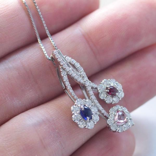 ルビー サファイア パパラチアサファイア ダイヤモンド ネックレス Pt950 プラチナ 非加熱 |  | 04