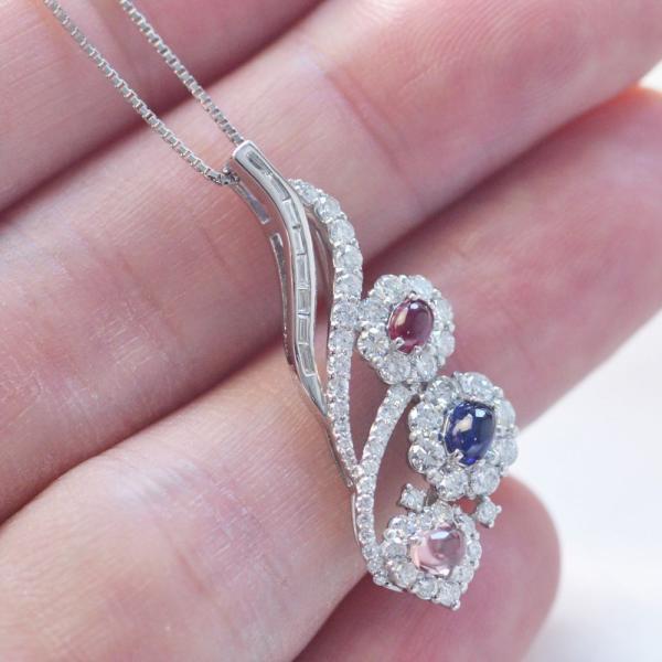 ルビー サファイア パパラチアサファイア ダイヤモンド ネックレス Pt950 プラチナ 非加熱 |  | 04