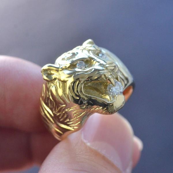 メンズリング 18金 指輪 メンズ K18 18k ゴールド ダイヤモンド 虎