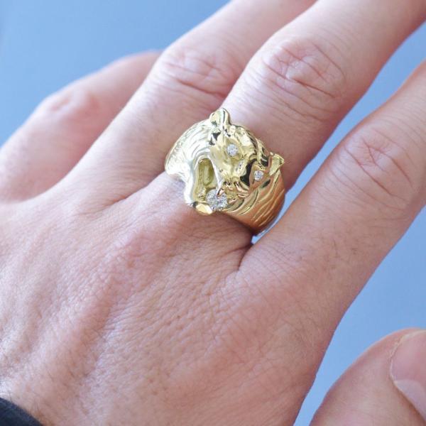 メンズリング 18金 指輪 メンズ K18 18k ゴールド ダイヤモンド 虎