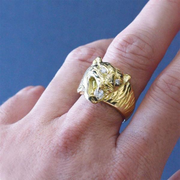 メンズリング 18金 指輪 メンズ K18 18k ゴールド ダイヤモンド 虎