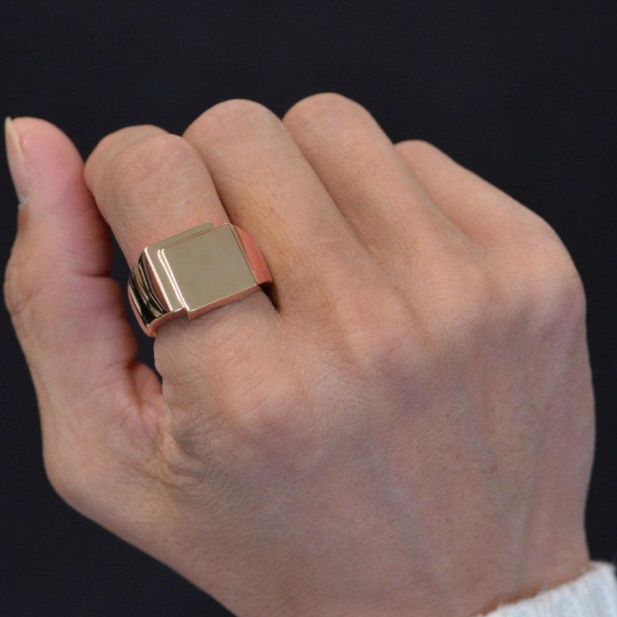 印台リング K18 18k メンズ 指輪 18金 ピンクゴールド 幅広 地金 男性