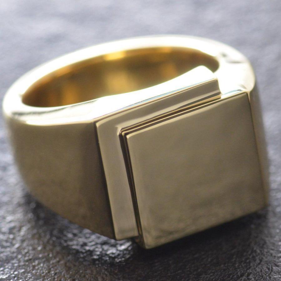 印台リング K18 メンズ 指輪 18金 幅広 地金 男性 日本製 刻印入り ごつい 裏抜き有り 軽量化版 :CTC00957:アクセサリー