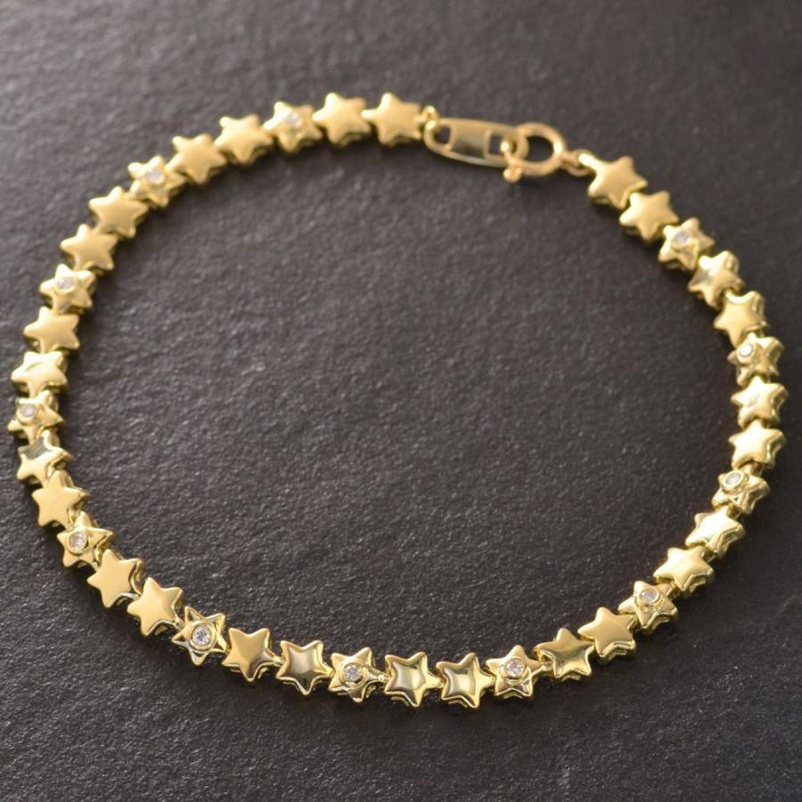 18金 ブレスレット メンズ K18 スターモチーフ ダイヤモンド メンズ  
