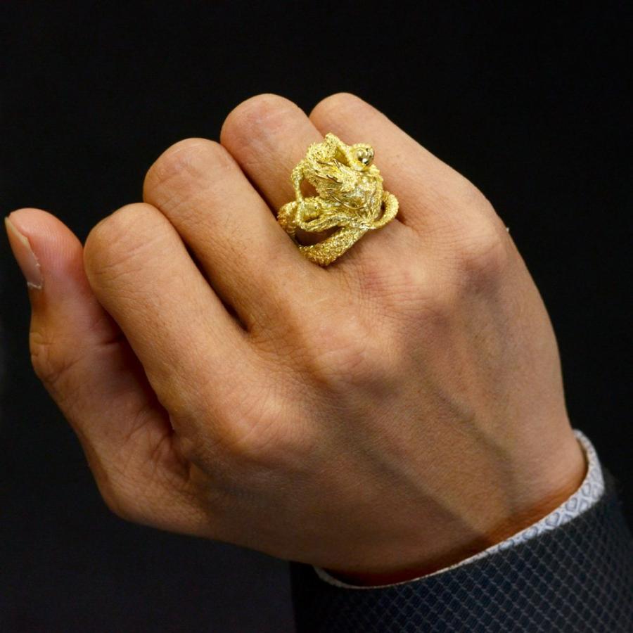 メンズリング K18 18k 指輪 18金 メンズ リング ドラゴン 龍 男性 幅広 