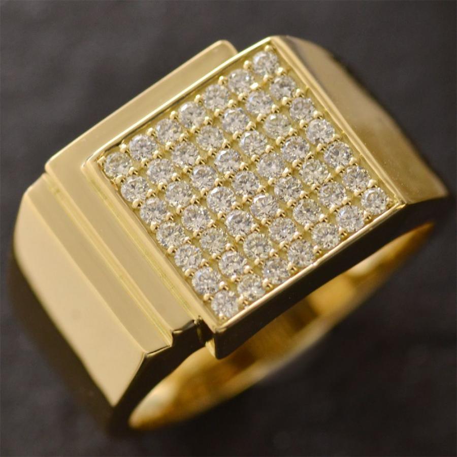 ダイヤモンド 印台 メンズリング 指輪 K18 18k 印台リング 18金