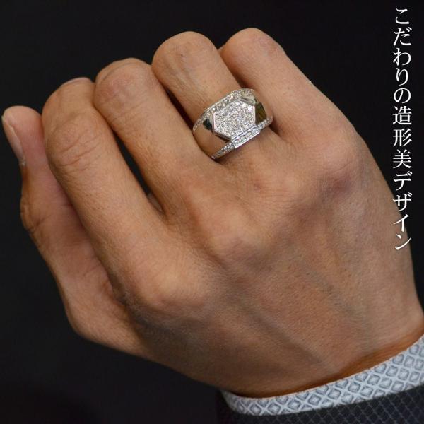 ダイヤモンド 印台 メンズリング 指輪 プラチナ 印台リング Pt950 幅広 パヴェ 男性用 日本製 刻印入り ごつい 太め 鑑別書付き