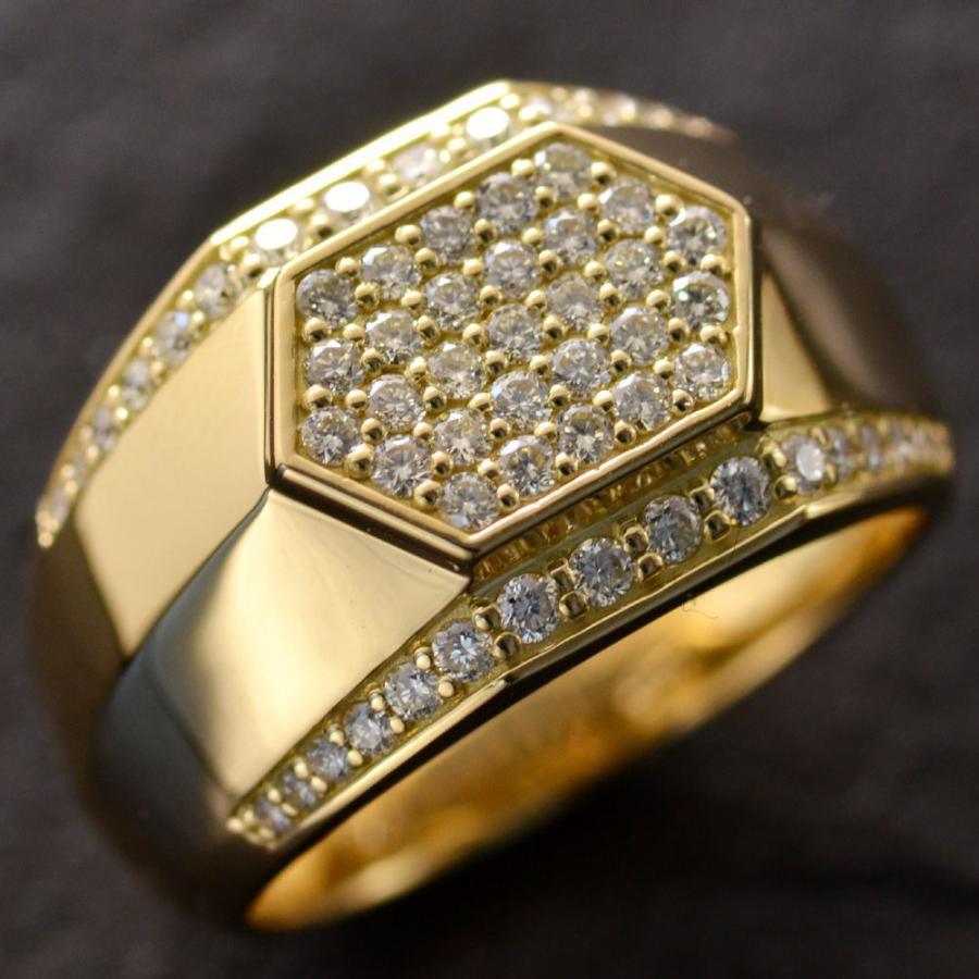 ダイヤモンド 印台 メンズリング 指輪 K18 18k 印台リング 18金