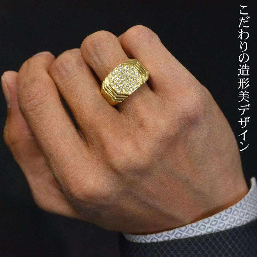 ダイヤモンド 印台 メンズリング 指輪 K18 18k 印台リング 18金