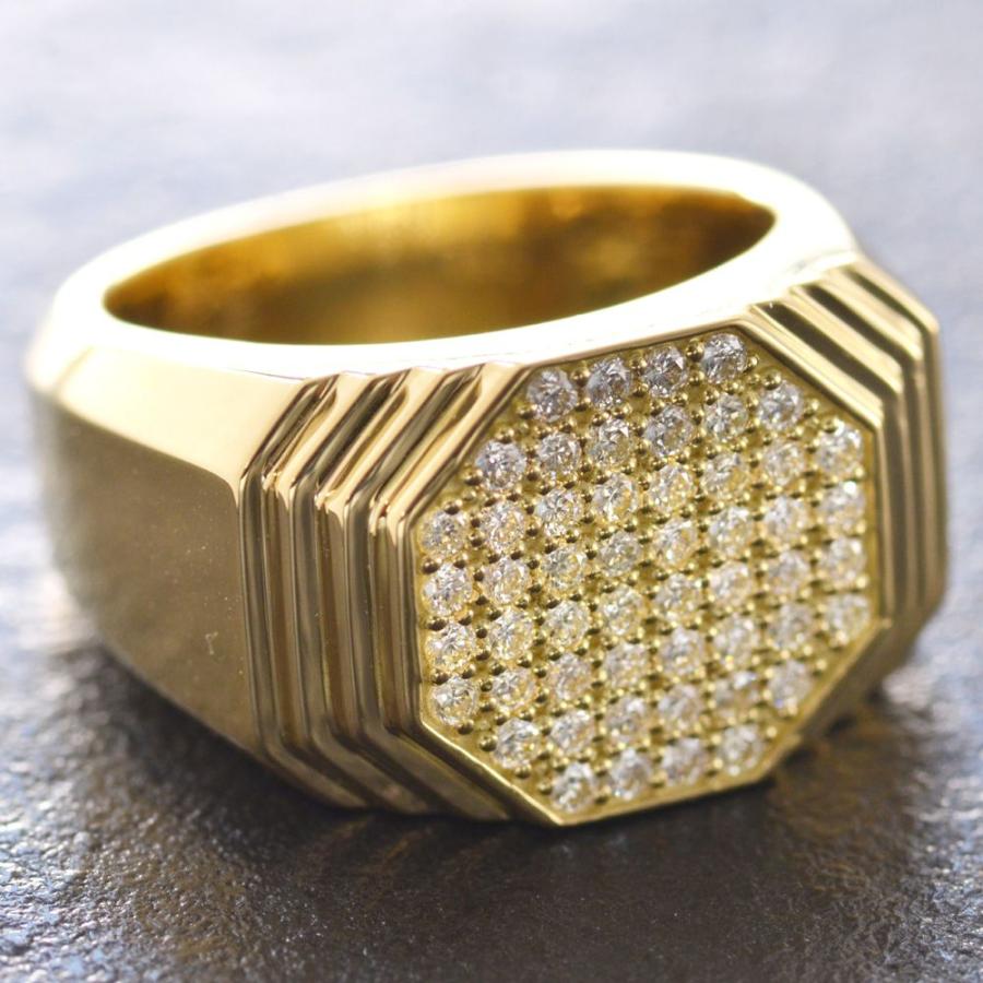 ダイヤモンド 印台 メンズリング 指輪 K18 18k 印台リング 18金