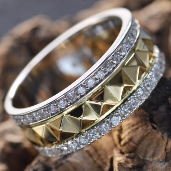 指輪 メンズリング 18金 K18 ダイヤモンド 0 8カラット コンビ 鋲 スタッズ リング ゴールド メンズ 男性 幅広 ごつい 日本製 刻印入り 鑑別書付き Ctc アクセサリーマート 通販 Yahoo ショッピング