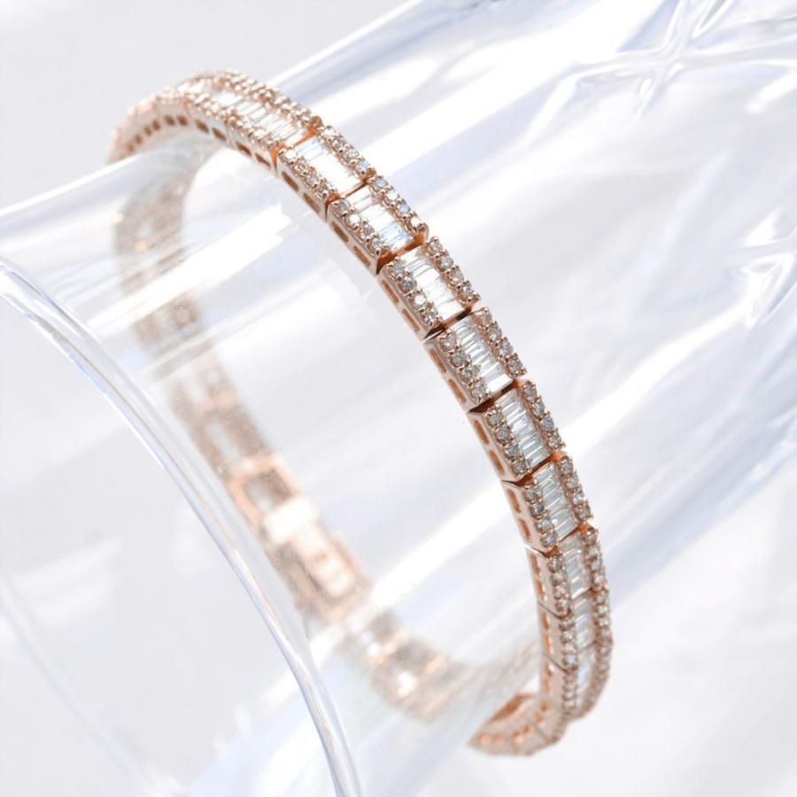 18金 18k ブレスレット メンズ K18 ピンクゴールド バゲットカット 