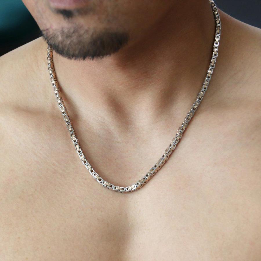 18金 ピンクゴールド プラチナ コンビ メンズ チェーンネックレス