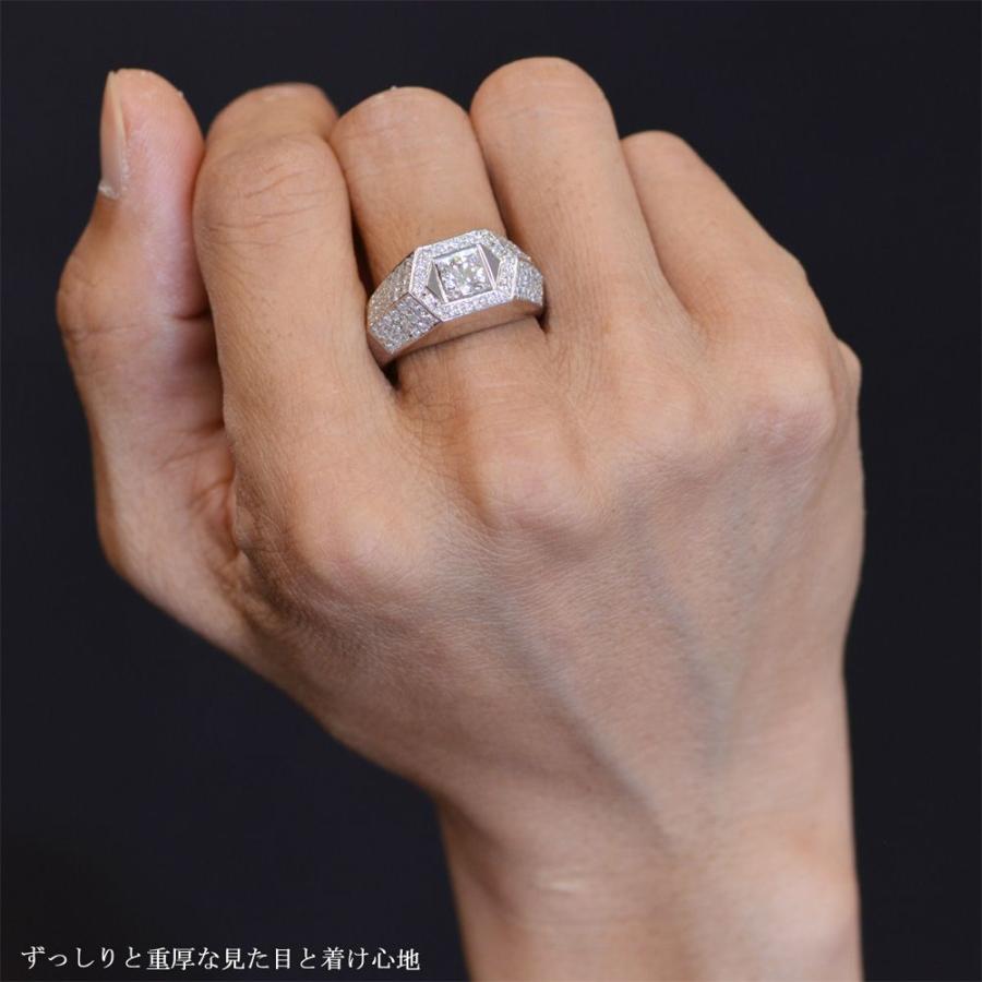 プラチナ リング メンズ 印台 指輪 ダイヤモンド 1.5ct Pt900 幅広