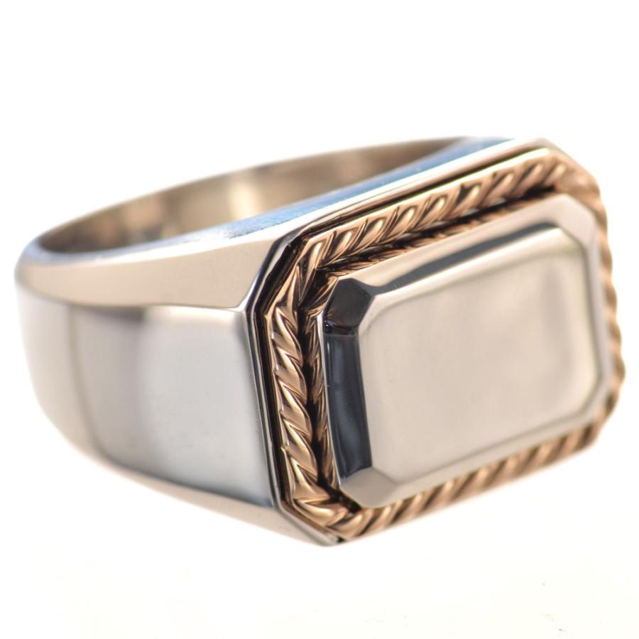 プラチナ 18金 コンビ 印台リング メンズ 指輪 K18 18kPG Pt900 幅広