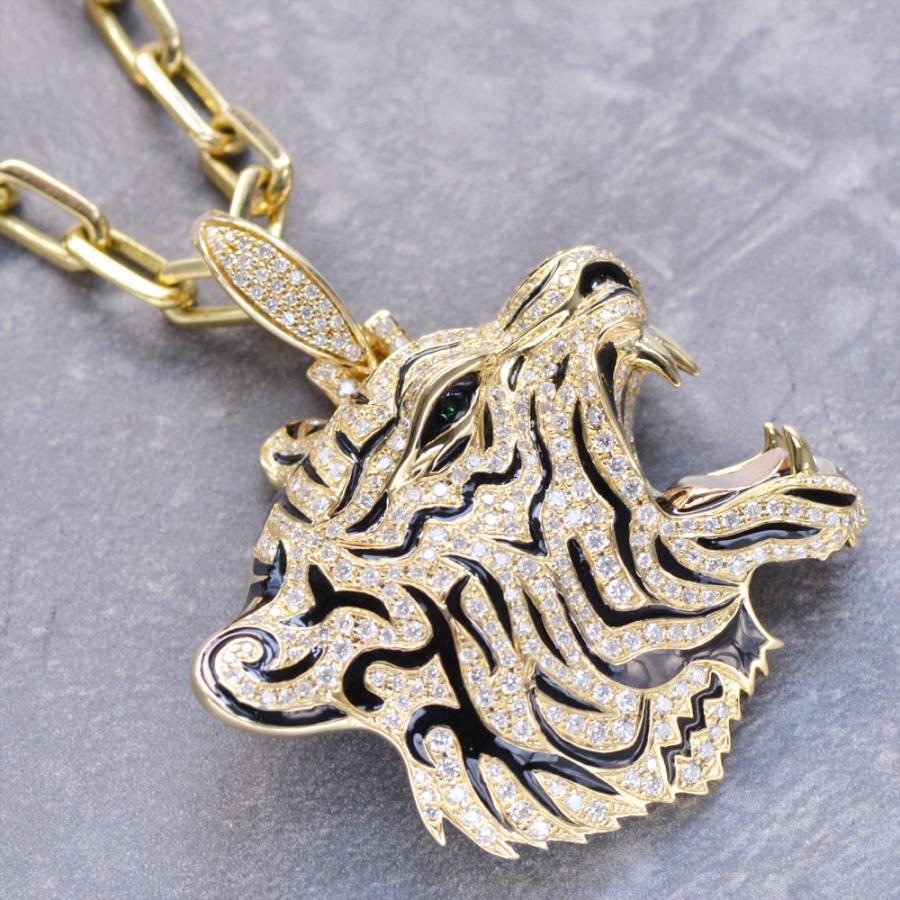 メンズネックレス 18金 ダイヤモンド グリーンガーネット 虎 タイガー