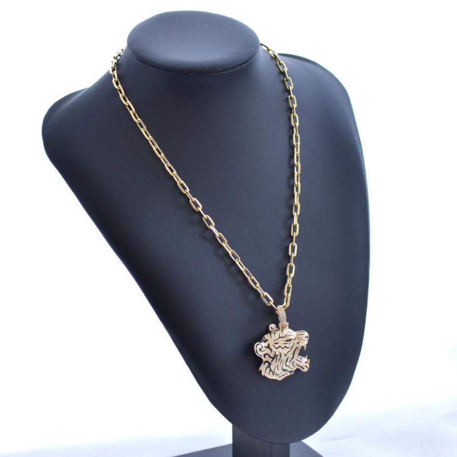 メンズネックレス 18金 ダイヤモンド グリーンガーネット 虎 タイガー