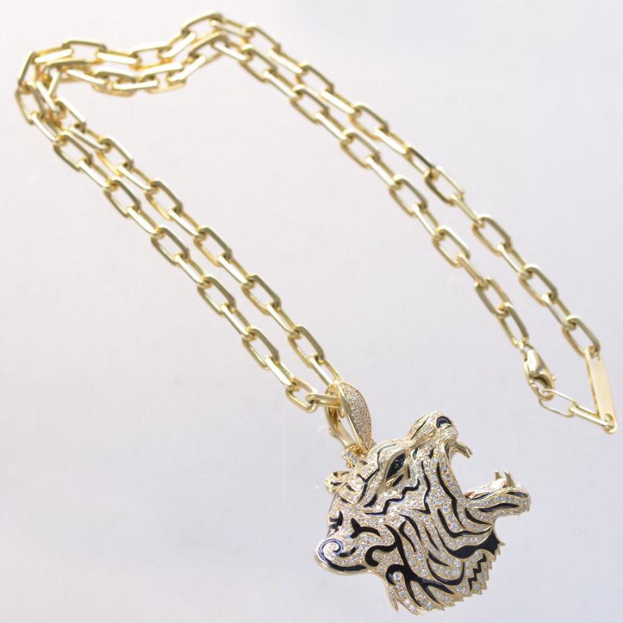 メンズネックレス 18金 ダイヤモンド グリーンガーネット 虎 タイガー