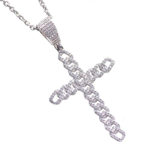 K18WG K18 クロス 十字架 ネックレス ホワイトゴールド チェーン長め