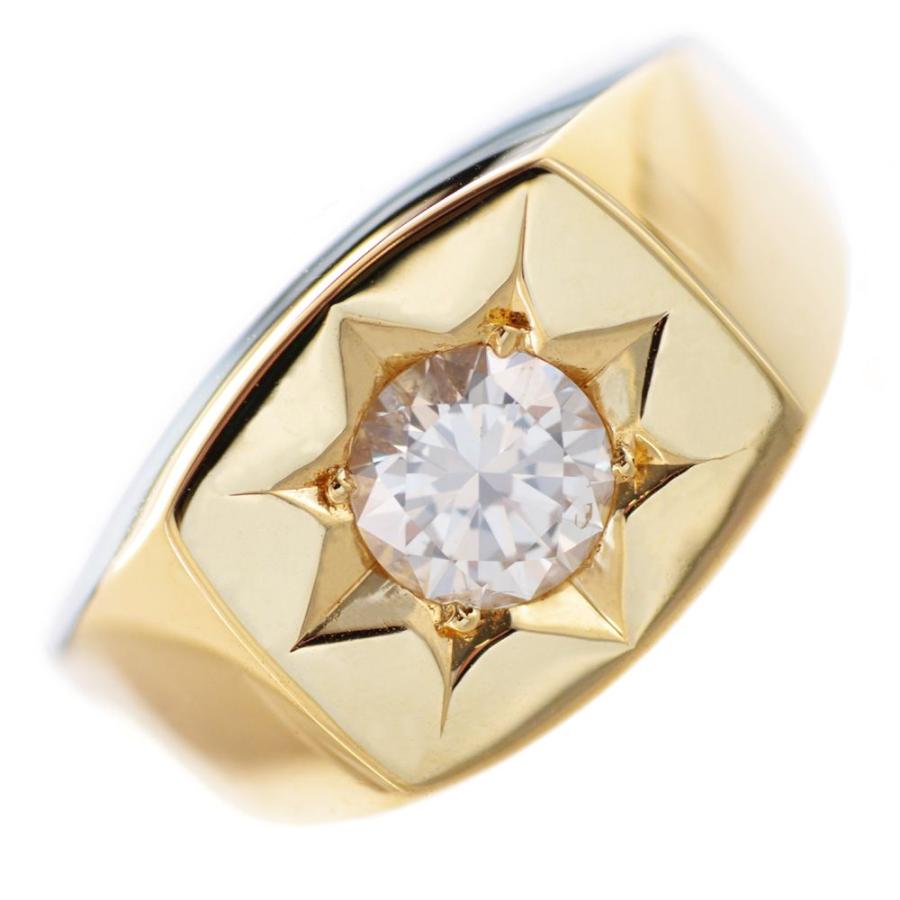 K18 印台 メンズ リング ダイヤモンド 一粒 五光留め 15号 ゴールド 18金 印台 リング 指輪 メンズリング ダイヤモンド 1カラット K18 18k