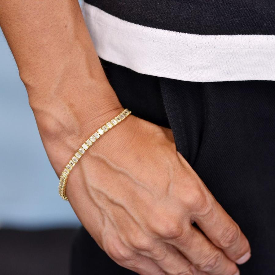 ブレスレット メンズ 18金 18k K18 エメラルドカット ダイヤモンド 10