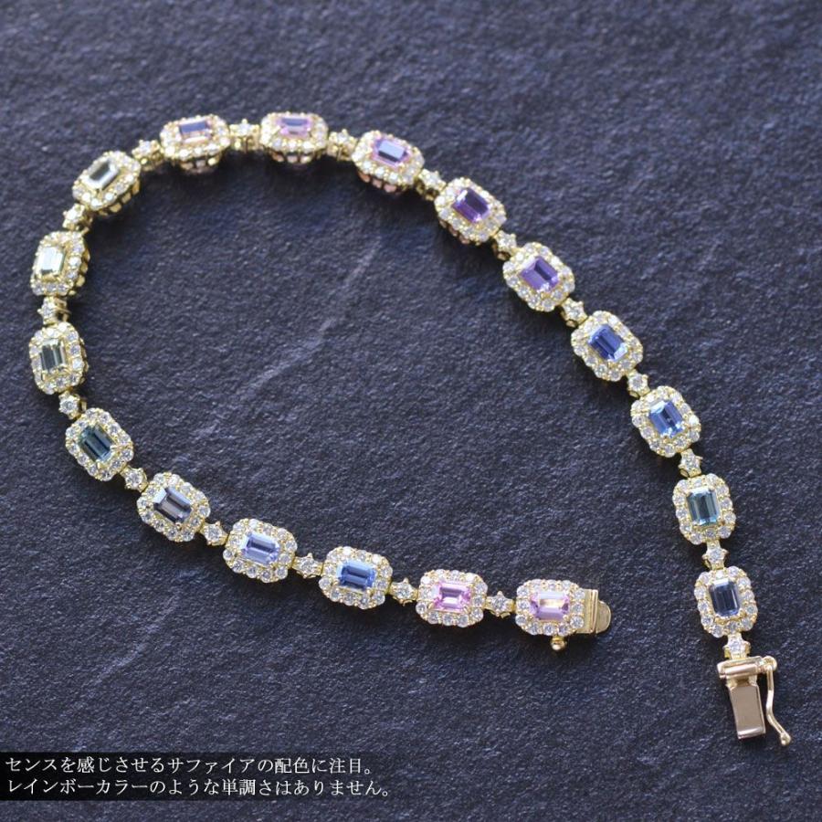み*ん様 マルチカラーサファイアブレスレット ブレスレット メンズ K18 18金 18k エメラルドカット サファイア
