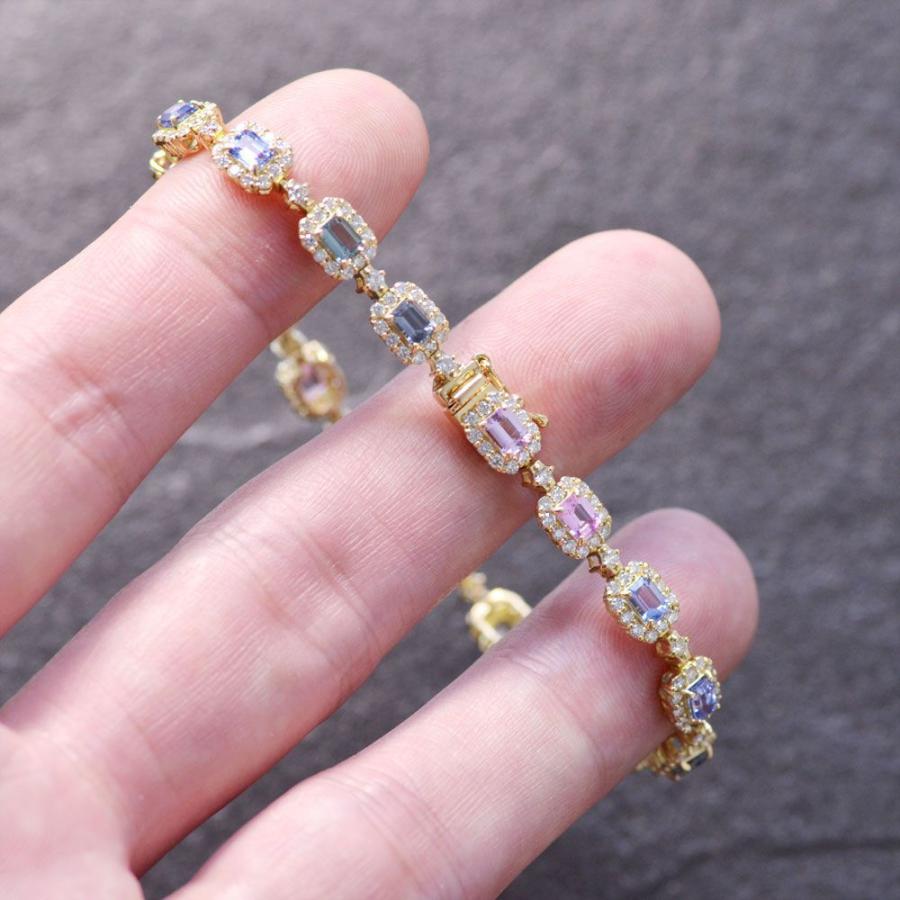 ブレスレット メンズ K18 18金 18k エメラルドカット サファイア