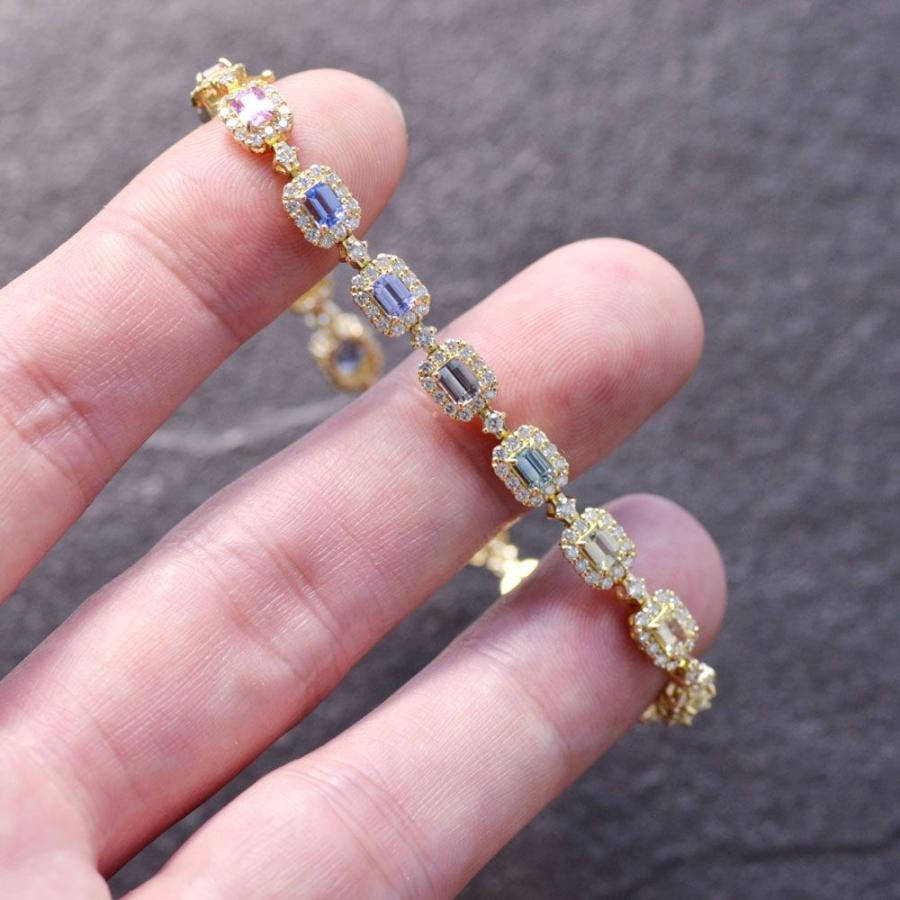 ブレスレット メンズ K18 18金 18k エメラルドカット サファイア