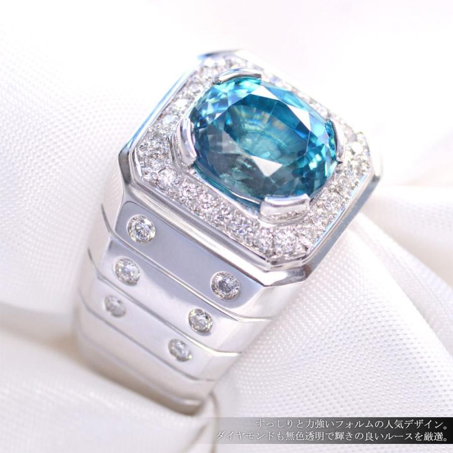 指輪 印台 メンズリング プラチナ ブルージルコン ダイヤモンド Pt900
