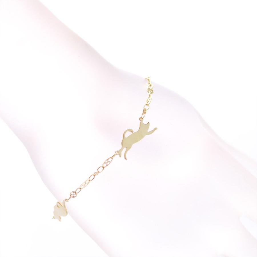 ブレスレット レディース K18 18K 18金 猫 キャット モチーフ 地金 