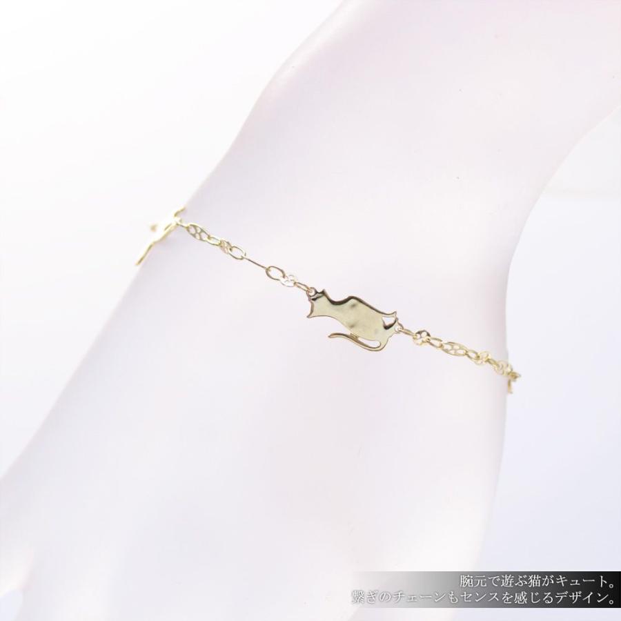 ブレスレット レディース K18 18K 18金 猫 キャット モチーフ 地金ブレスレット イエローゴールド 日本製 刻印入り 爆買の画像