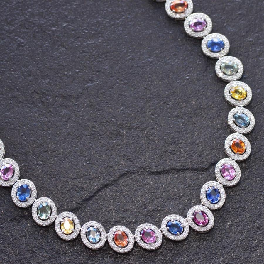 ネックレス プラチナ オーバルカット マルチカラー サファイア  